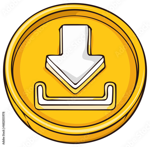 Golden coin with downward arrow download illustration