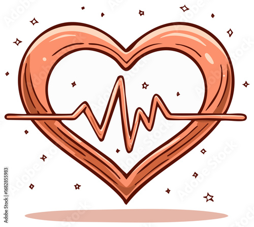 Heart shape with a vibrant electrocardiogram pulse line and sparkling stars