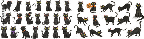 Halloween black cats Hand drawn watercolor pictures. big set with cats
