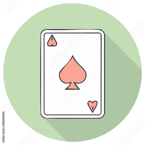 Hand Drawn Playing Card Featuring the Suit of Spades in Red and White on Green Circle