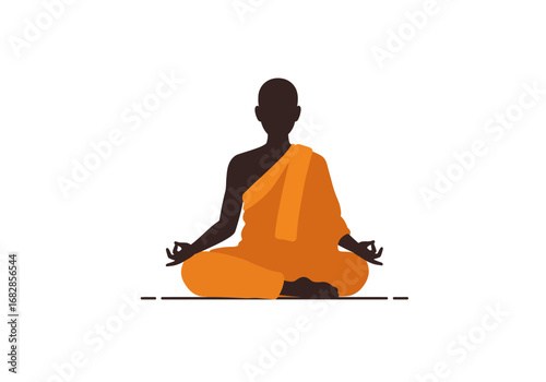 Monk in meditation orange robe lotus position