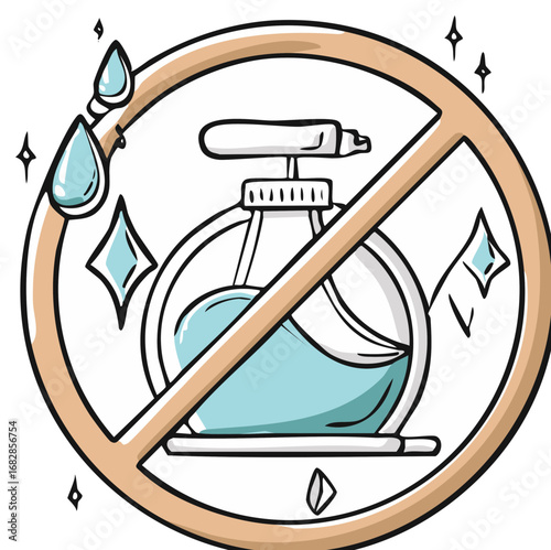 No water liquid ban prohibition sign with spray bottle illustration