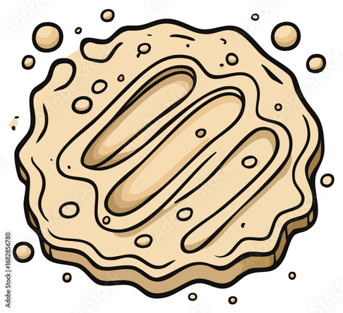 Cartoon drawing of a cream cookie with decorative lines and accents in pastel colors
