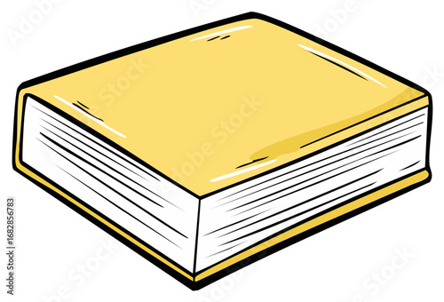 Closed Yellow Hardcover Book Illustration with Stacked White Pages Design