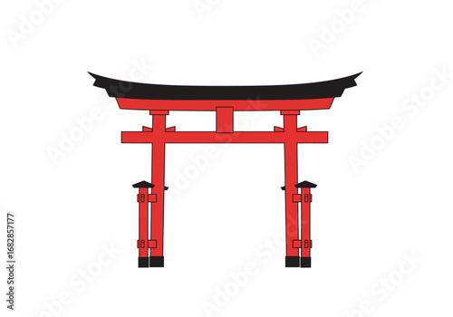 Red Torii gate with black curved roof