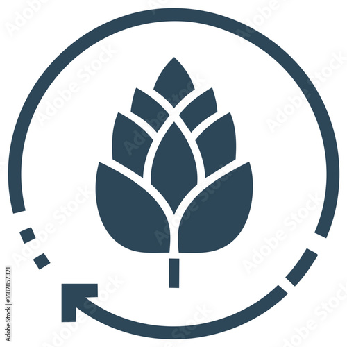 Icon Illustration of Hops Plant in Circle with Arrow Symbolizing Growth Cycle