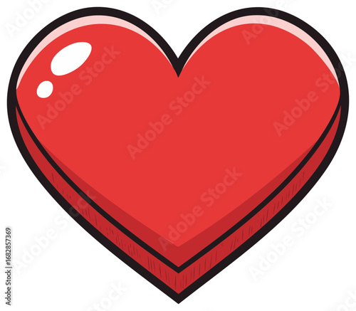 Red heart symbol with bold black outline and layered edges