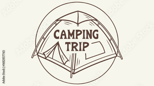 Camping Trip Tent Logo with Brown Outline outdoors