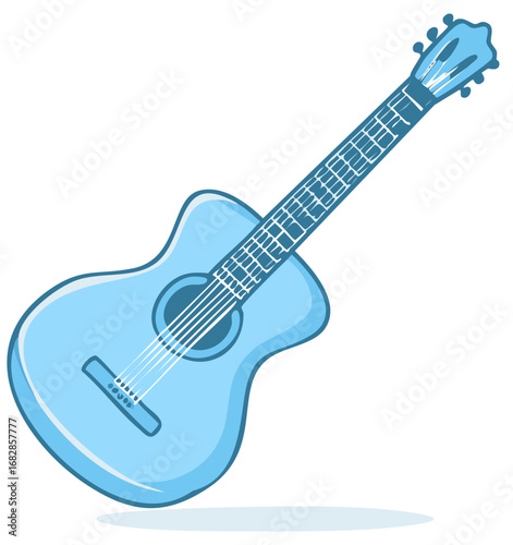 Simple Light Blue Acoustic Guitar Illustration with Whimsical Style
