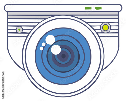 Modern Surveillance Camera with Blue Lens and Green Indicator Lights