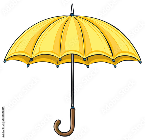 Bright yellow umbrella cartoon illustration for rain protection and weather accessory