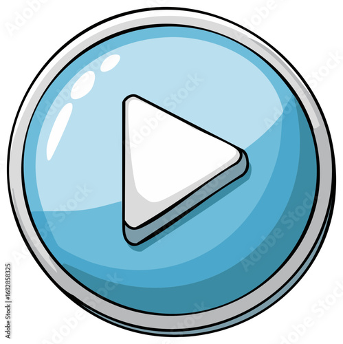 Glossy blue play button icon in a hand drawn comic style