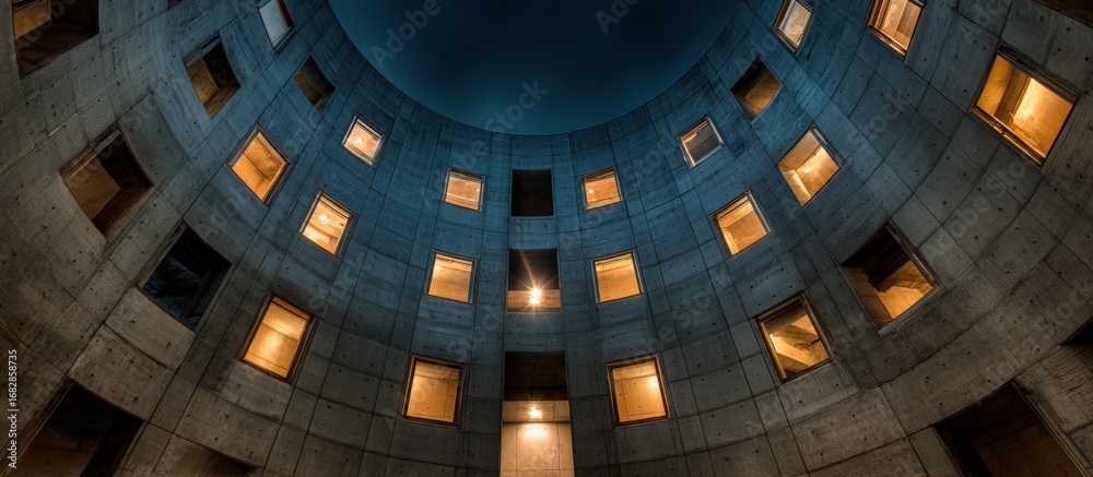 Obraz premium Curved concrete building at night