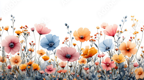 A vibrant meadow of delicate watercolor flowers blooms with soft pastel beauty and grace.