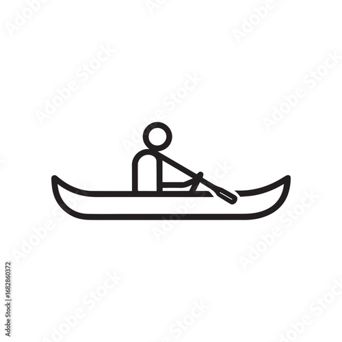 A black and white pictogram of a person sitting in a canoe