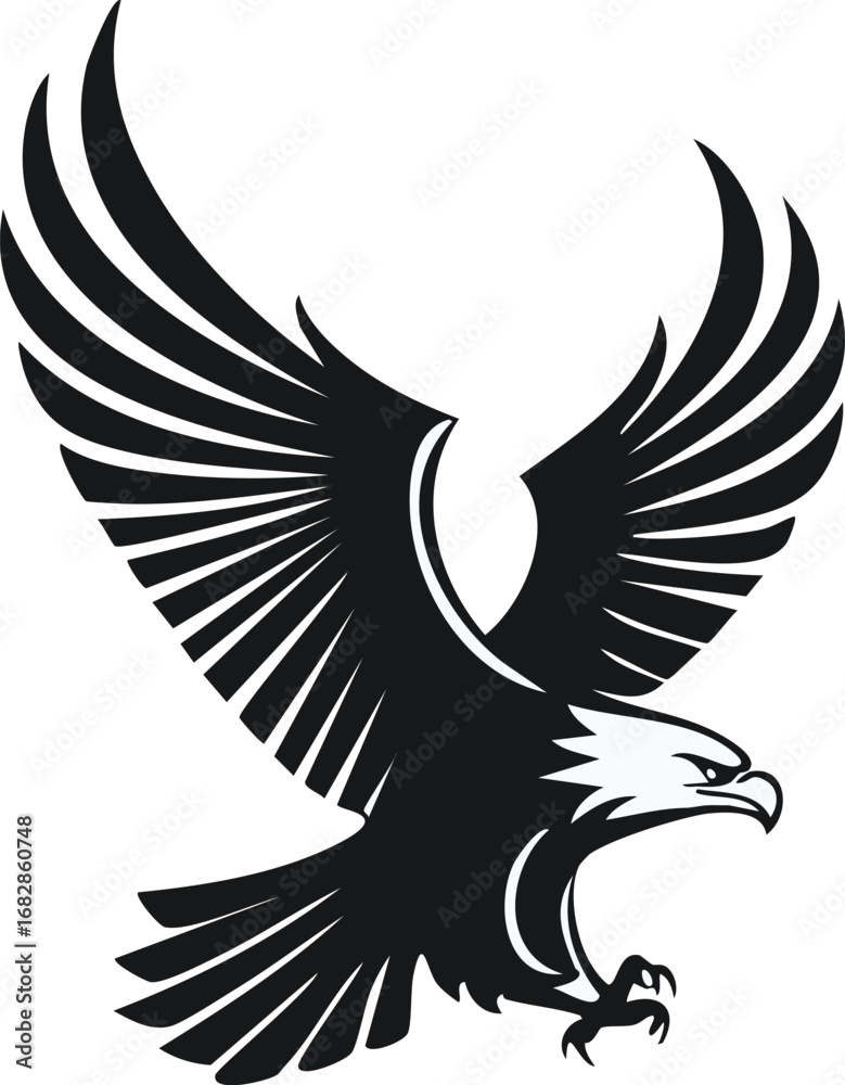 Obraz premium Eagle Bird Aves Animal Vector Logo in Black and White, Minimalist and Simple Design, Perfect for Wildlife Branding, Nature Illustration, and Unique Animal Identity 