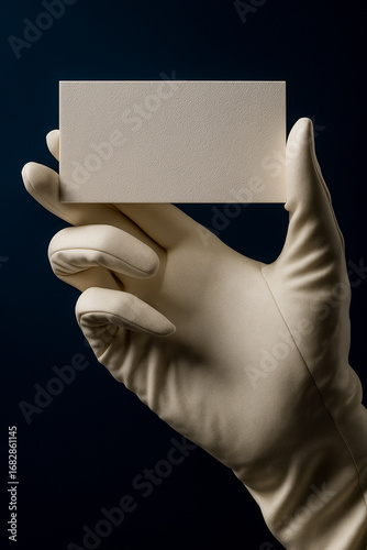 White glove holding business card mockup