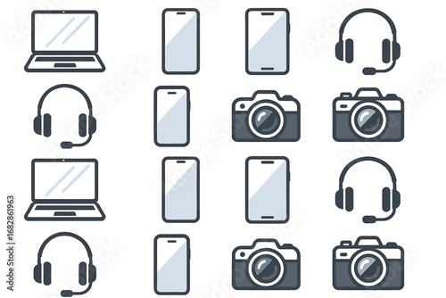 Digital devices and accessories: laptops, smartphones, cameras, headphones