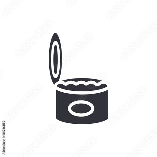 Opened Food Container Depicting A Round Metallic Can With A Raised Lid