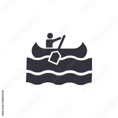 Minimalistic Illustration Of A Person Canoeing On Water Waves For Recreational Activity