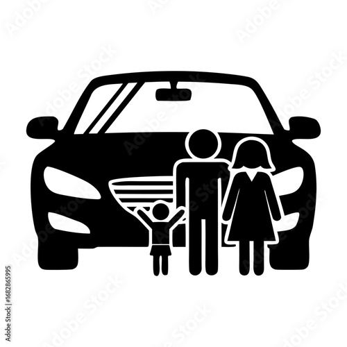 Family Car Symbolizing Transportation, Togetherness, and Safety in Black and White