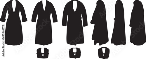 Wedding outfit silhouettes, bridal dress, groom suit, fashion vector, elegant attire, romantic theme, stylish design, detailed graphic, ceremony outfit, classic wedding, luxurious clothing, high detai