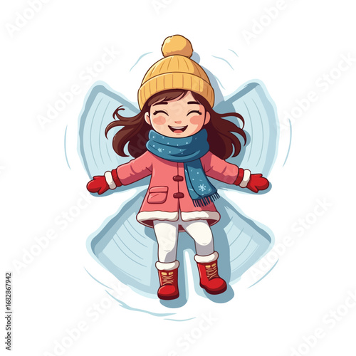 Happy children in winter clothes having fun on snowboards, a cheerful illustration