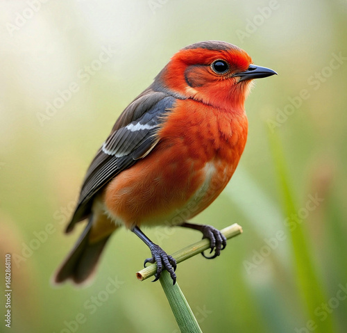 flamed tanager on tree branch