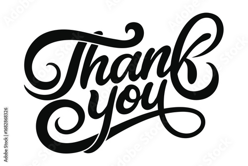 Elegant Black and White Thank You Calligraphy Design on a White Background