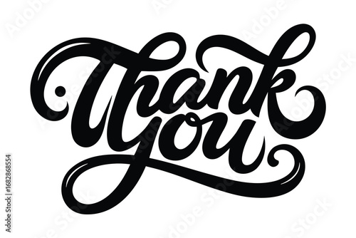 Elegant Black and White Thank You Lettering Design on a Clean Background