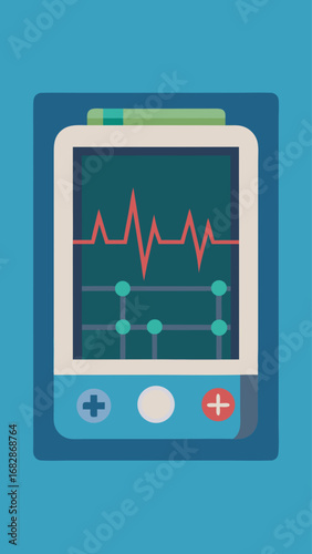 A computer monitor with a heart and a wave on it. The heart is red and the wave is blue