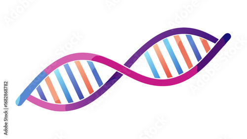 A DNA strand with a purple, orange, and blue stripe. The DNA is shown in a stylized way, with the purple, orange, and blue colors being used to create a unique and eye-catching design