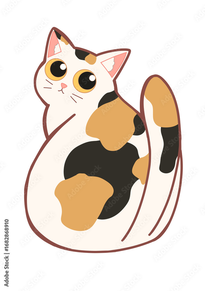 Fototapeta premium cute calico cat looking back drawing png