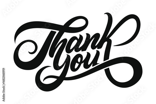 Elegant Thank You Calligraphy Design, Black Lettering on White Background, Gratitude Message