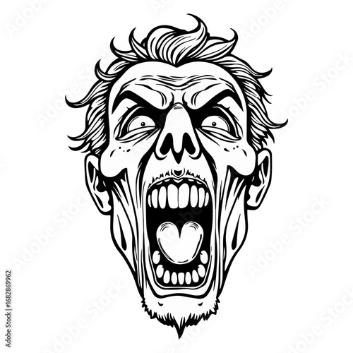 old man head scream sketch vector illustration