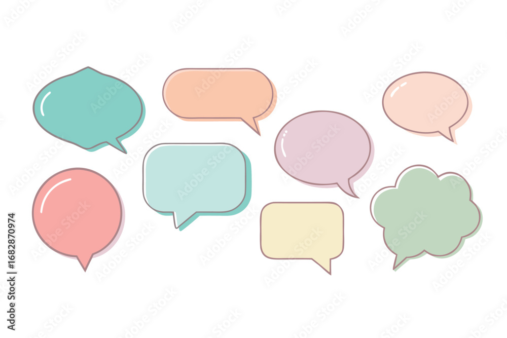 Pastel Speech Bubbles Set Communication, Conversation, Dialogue, Notification, Message Vectors, Isolated