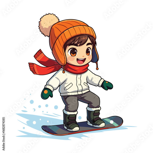 Teen girl and boy snowboarders on a snowy mountain slope