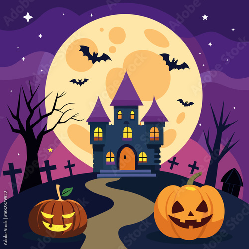 halloween background with pumpkin and bats
