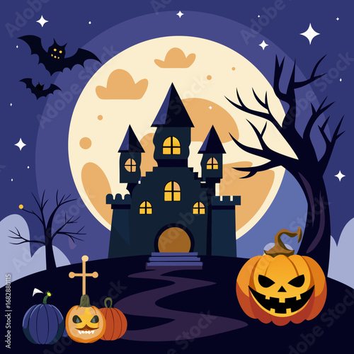 halloween background with pumpkin and bats