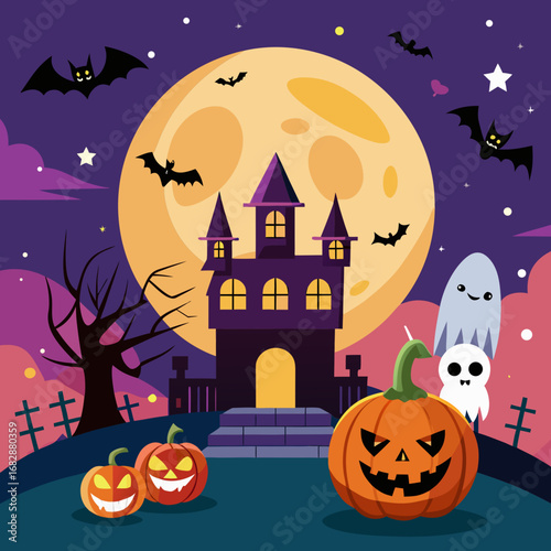 halloween background with pumpkin and bats