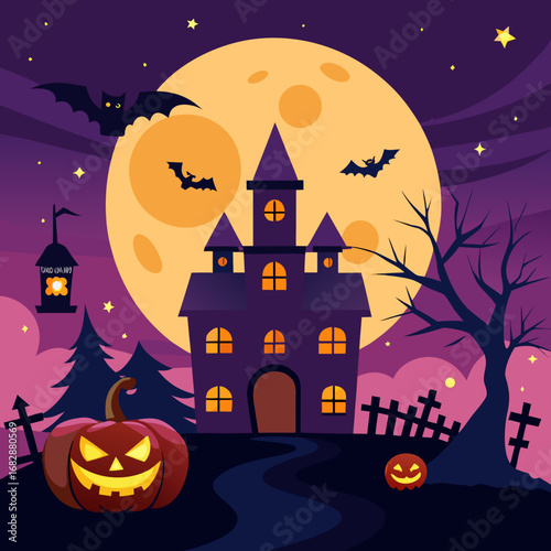 halloween background with pumpkin and bats