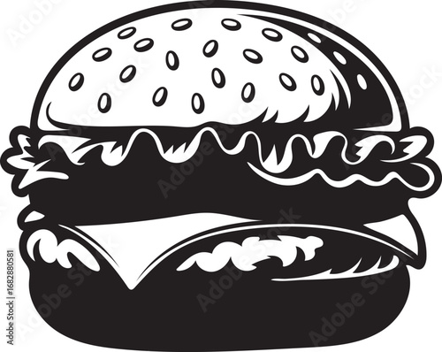 layered burger sandwich silhouette vector, cheeseburger with lettuce and sesame, hamburger fast food illustration design