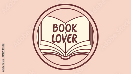 Open book with book lover text inside circle reading