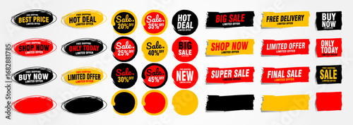 Collection of brush stroke sale, stickers and tags banners, sales label collection suitable for design promotion media
