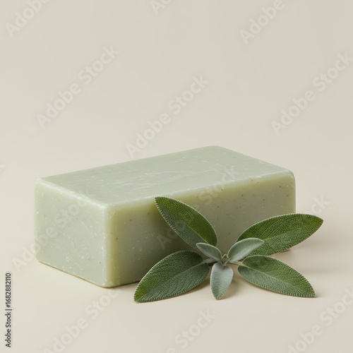 Wallpaper Mural Sage soap bar with fresh sage leaves beside it, close-up, isolated background Torontodigital.ca