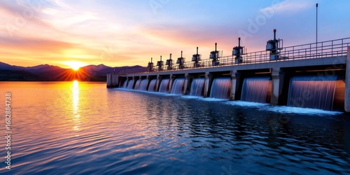 Wallpaper Mural Water dam releasing water at sunset generating renewable energy Torontodigital.ca