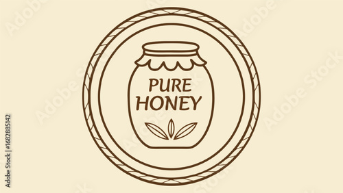 Pure honey jar logo with leaves apiary sweet