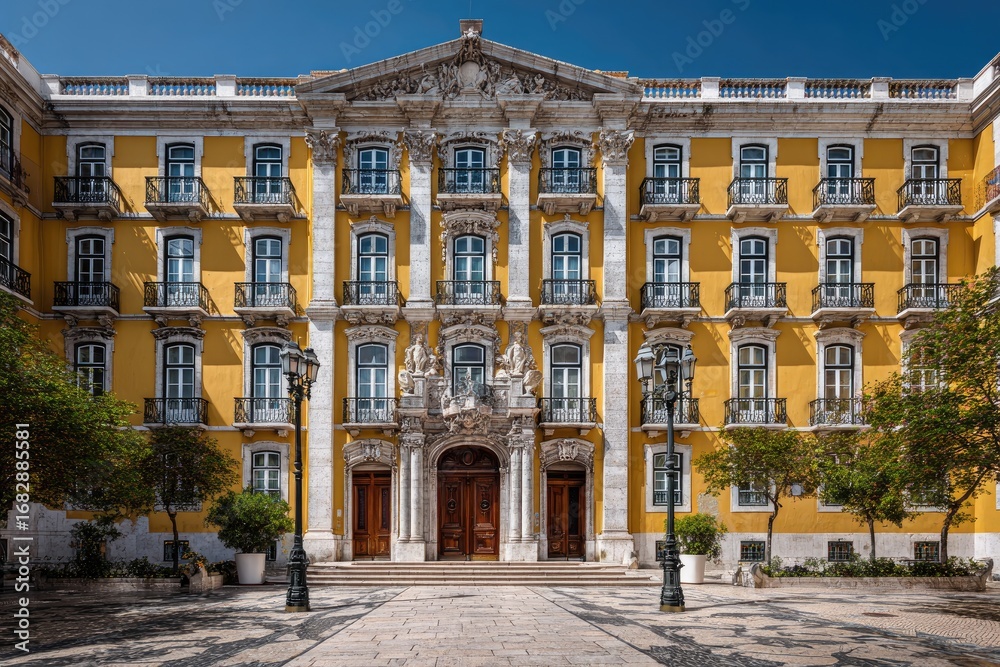 Obraz premium Grand yellow building facade, classic European style