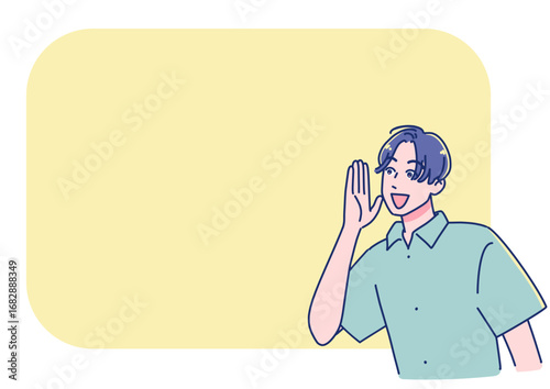 笑顔で声援を送るアニメ調の男子生徒