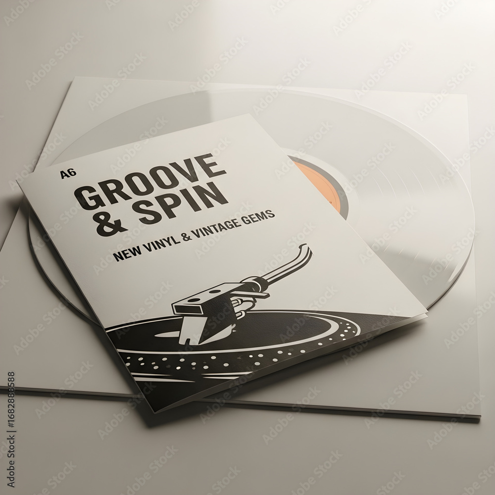 Fototapeta premium A minimalist white vinyl record with a modern graphic sleeve, representing retro audio culture